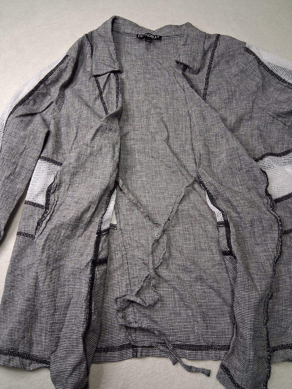 Picadilly Fashion Gray and White Sheer Open Front Cardigan - Picture 6 of 7